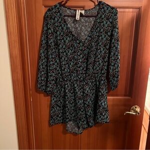 Mimi Chica black & blue floral romper with button front